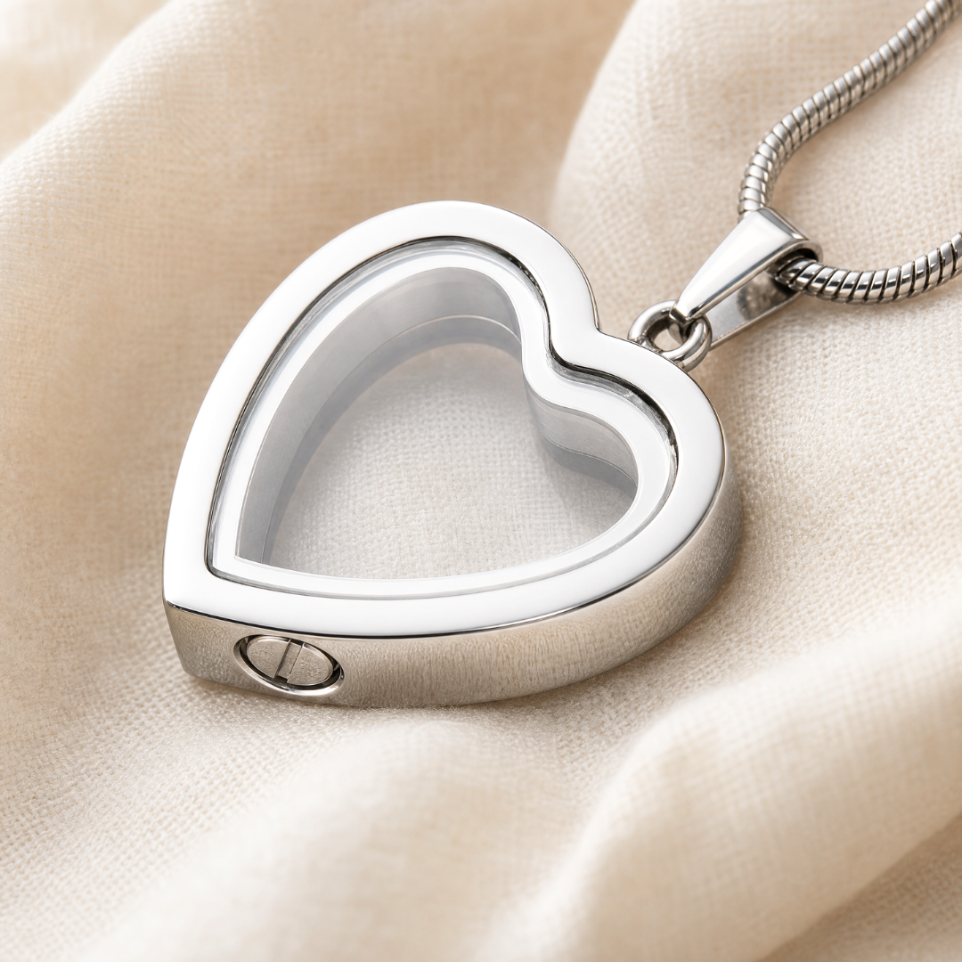 Heart memorial locket close-up detail